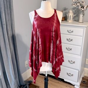 Maj Deep Red Tank Top Tie Dye Flowy Beach Coverup Womens Small
